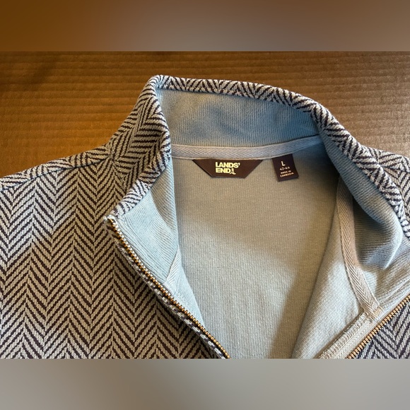 Lands' End Men's Bedford Rib Quarter Zip Pullover Sweater Blue Herringbone L - Picture 6 of 13